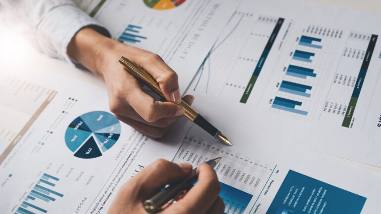 Close up Business people meeting to discuss the situation on the market. Business Financial Concept